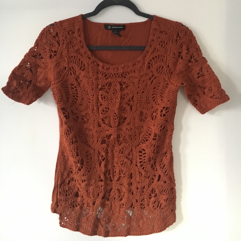 INC Crochet Lace Knit Top